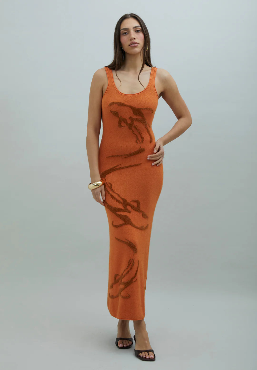 Model wearing House of Sunny The Goldfish Hockney in Marigold