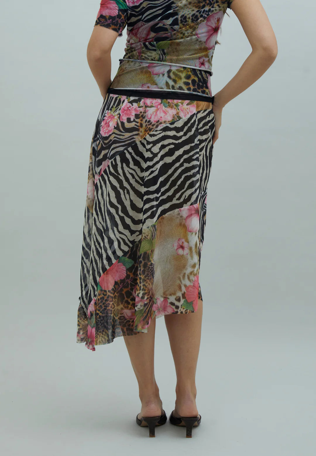 Back view of House of Sunny Tropical Mesh Skirt Multi