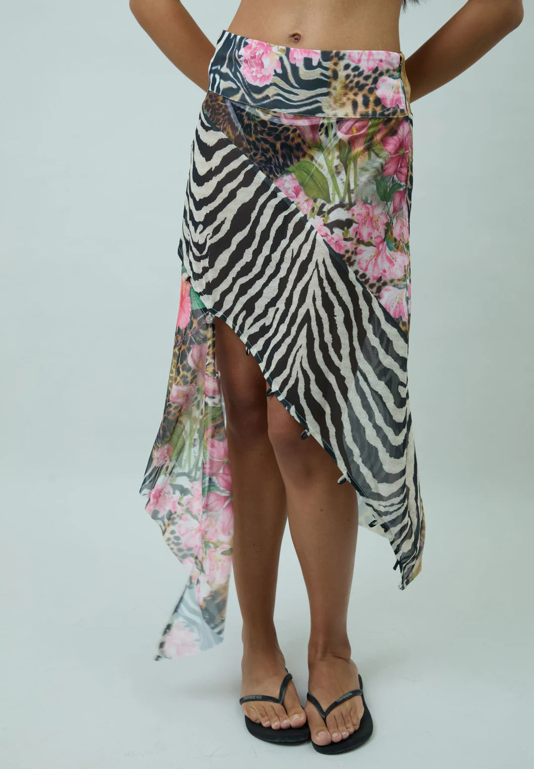 Front detail of House of Sunny Tropical Mesh Skirt Multi