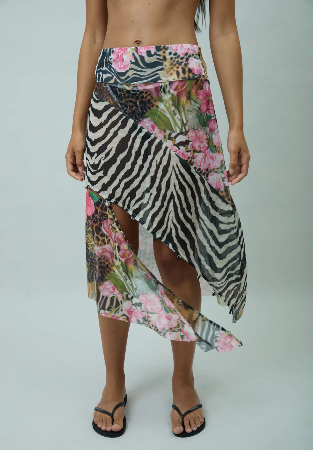 Front view of House of Sunny Tropical Mesh Skirt Multi