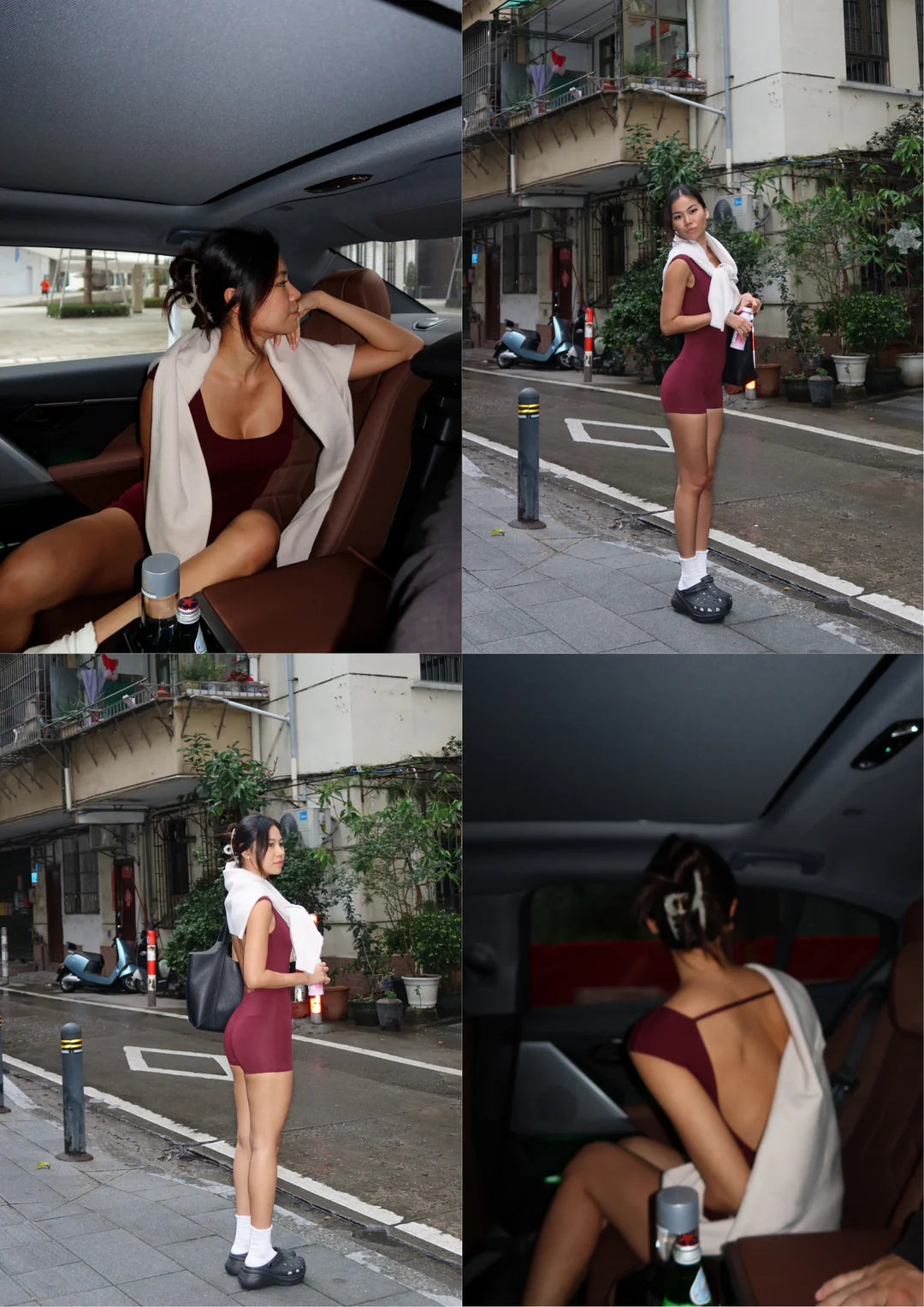 Kamari Backless Onesie WearRame Bali burgundy styling details