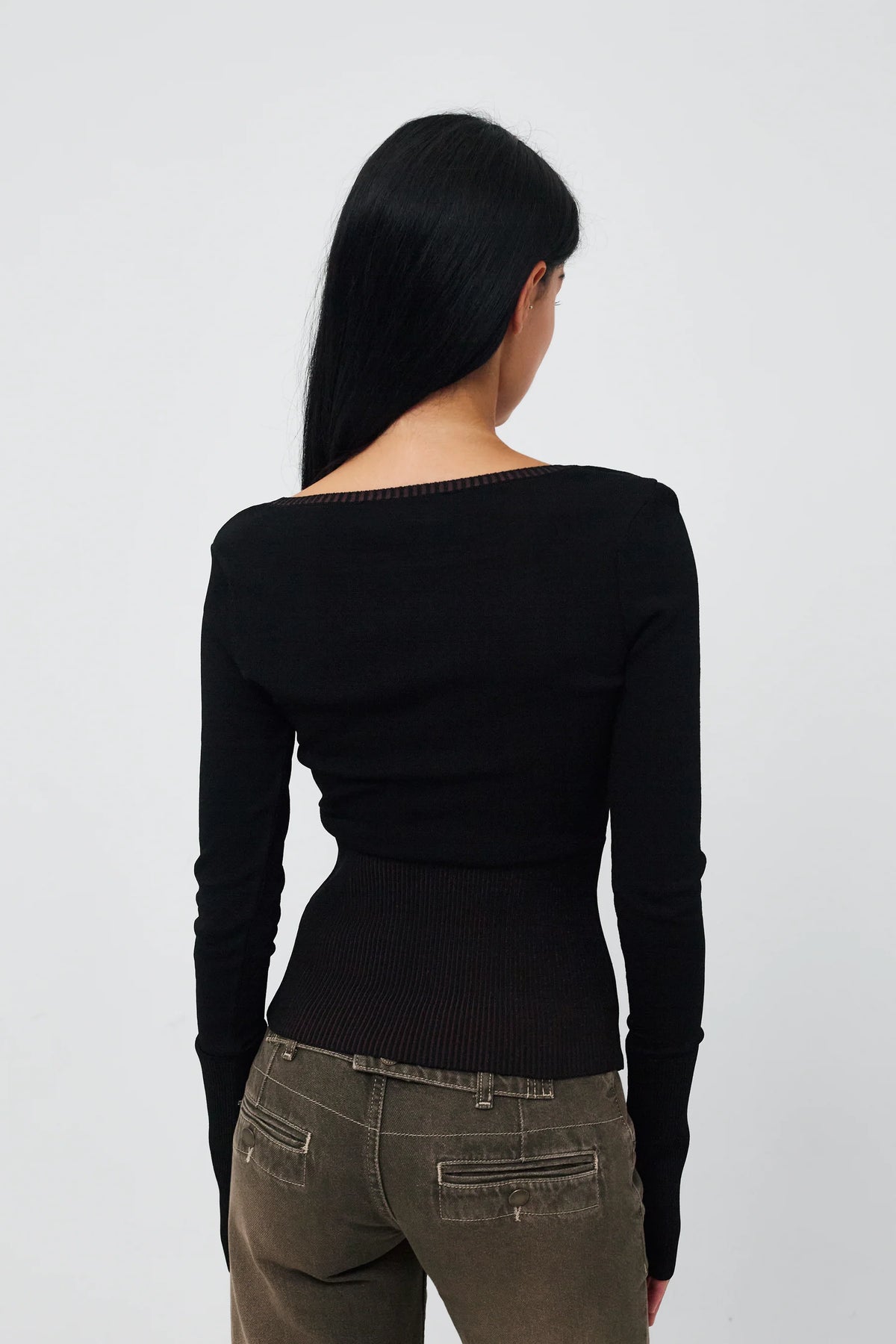 Back view of Kernemilk Gardenia Blouse in Dark Brown worn