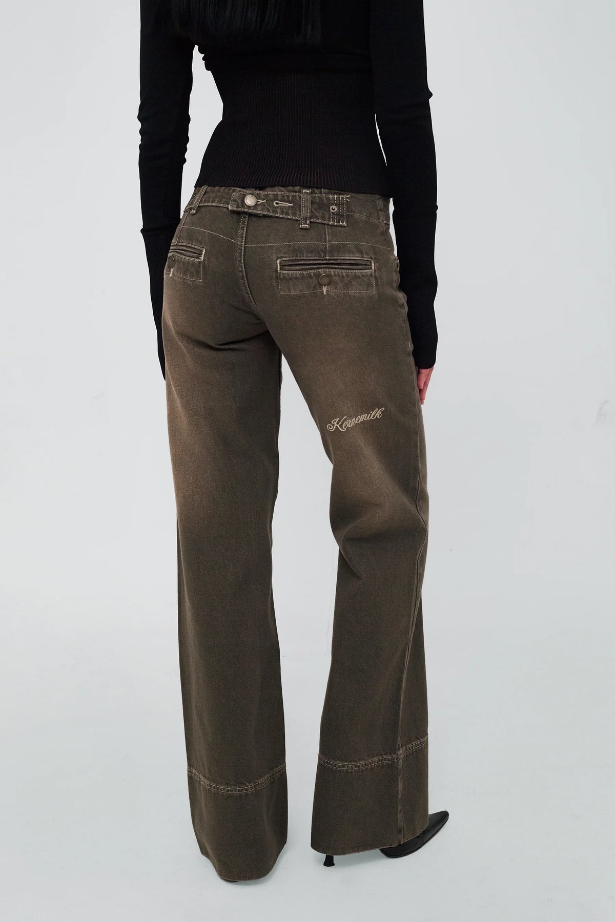 Back detail of Kernemilk Karli Jeans in Dusty Green