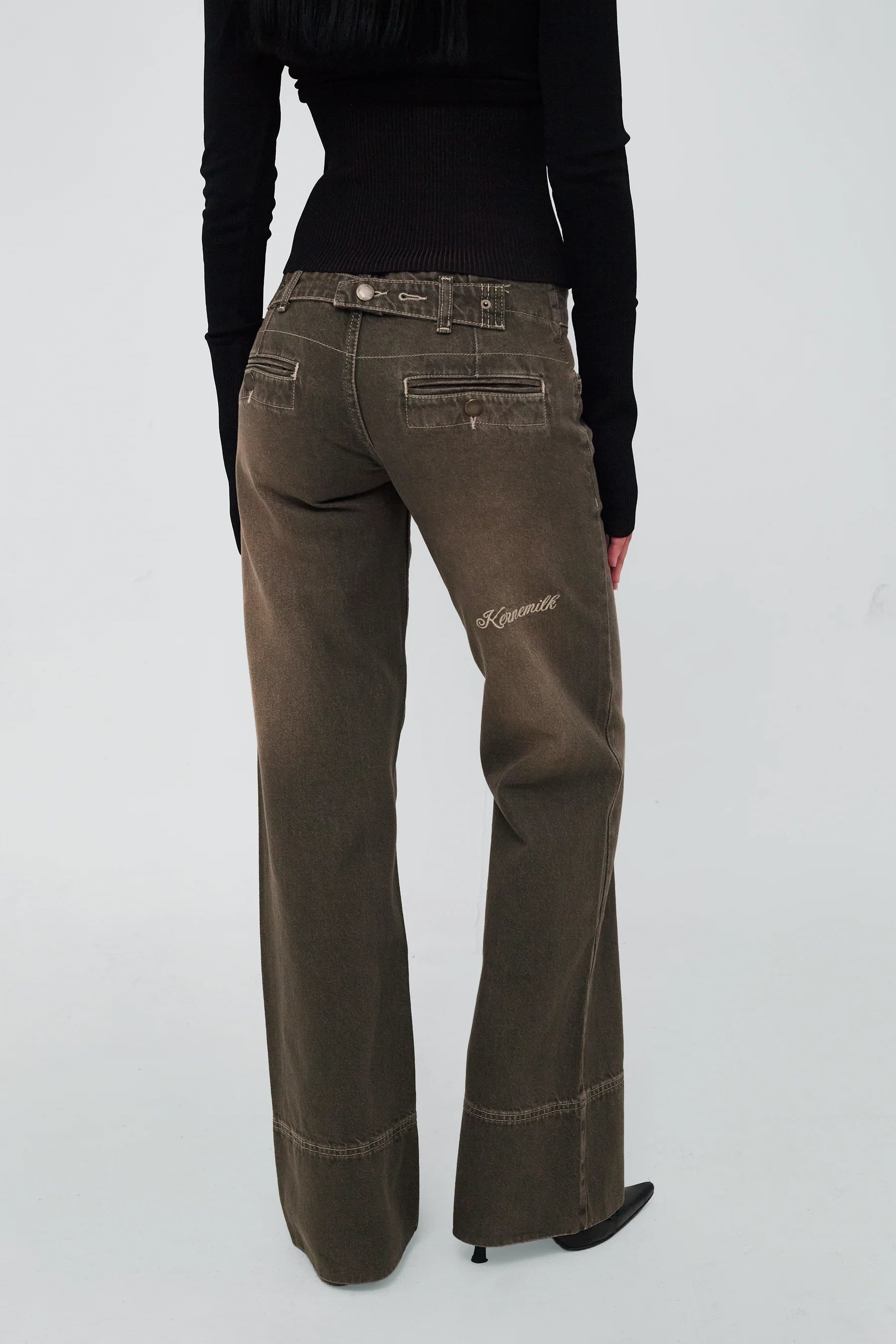 Back detail of Kernemilk Karli Jeans in Dusty Green