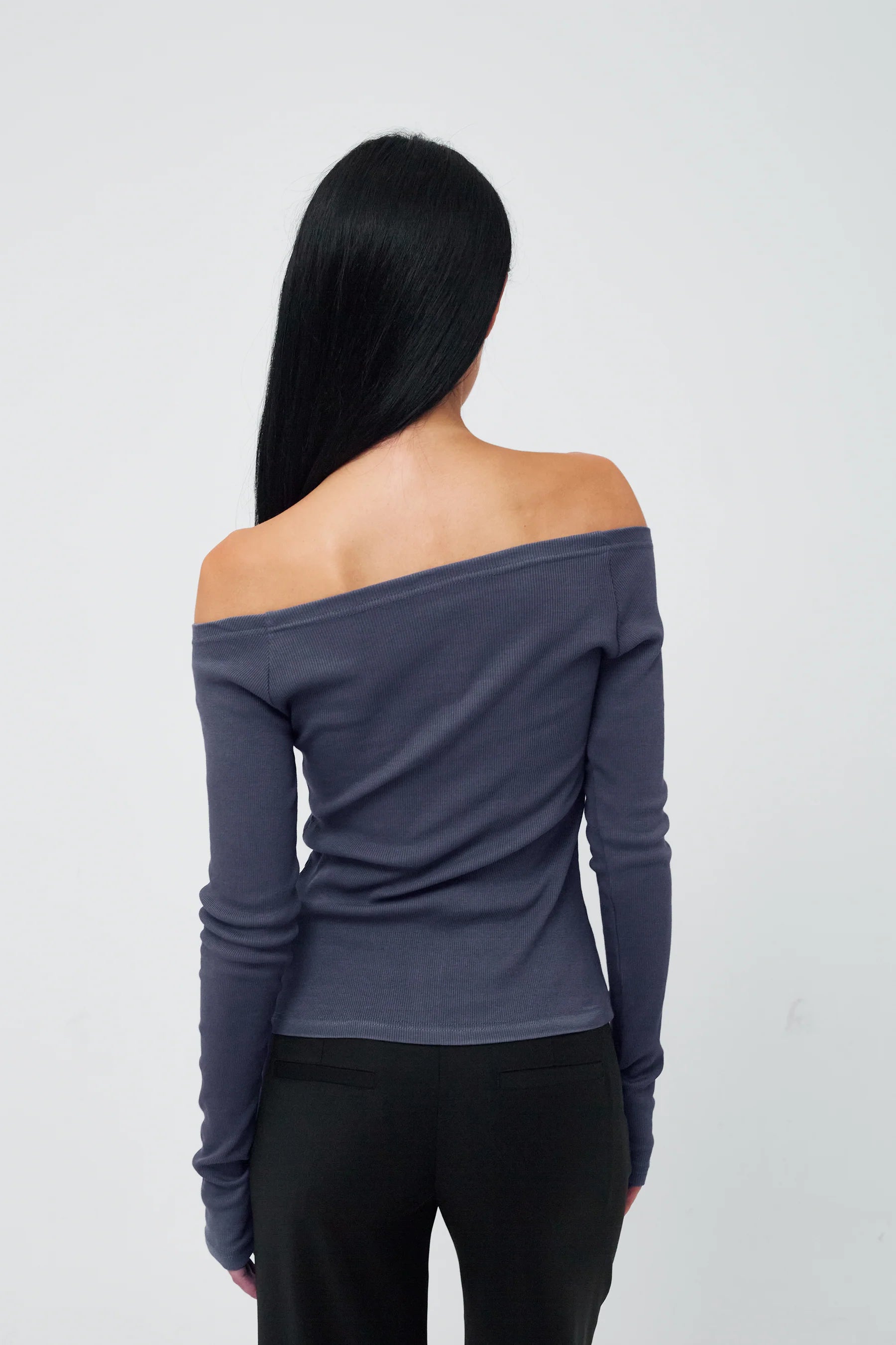 Detail of Kernemilk Matilda Cardigan in Dusty Blue worn