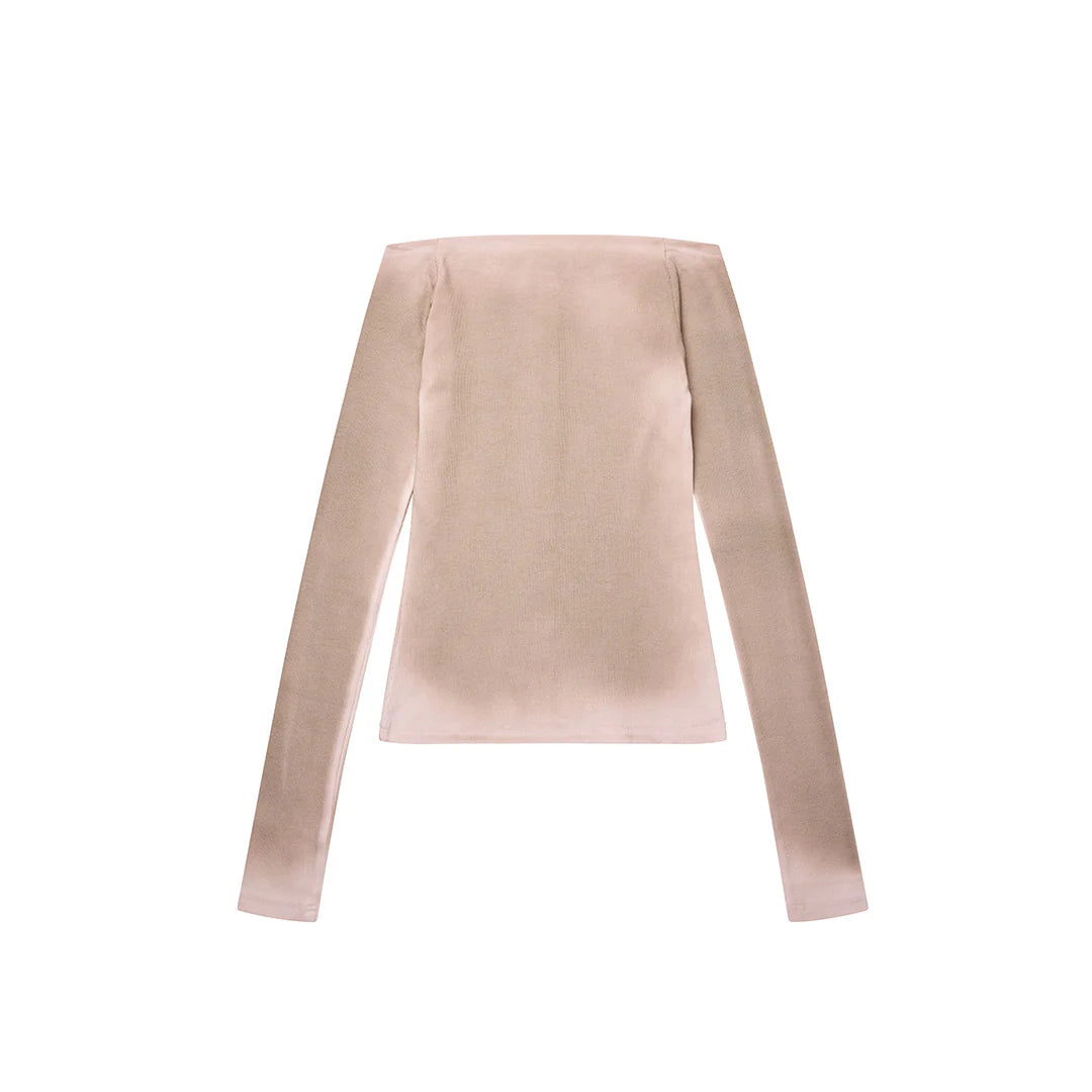 Matilda Cardigan light pink off-shoulder blouse back view fitted silhouette
