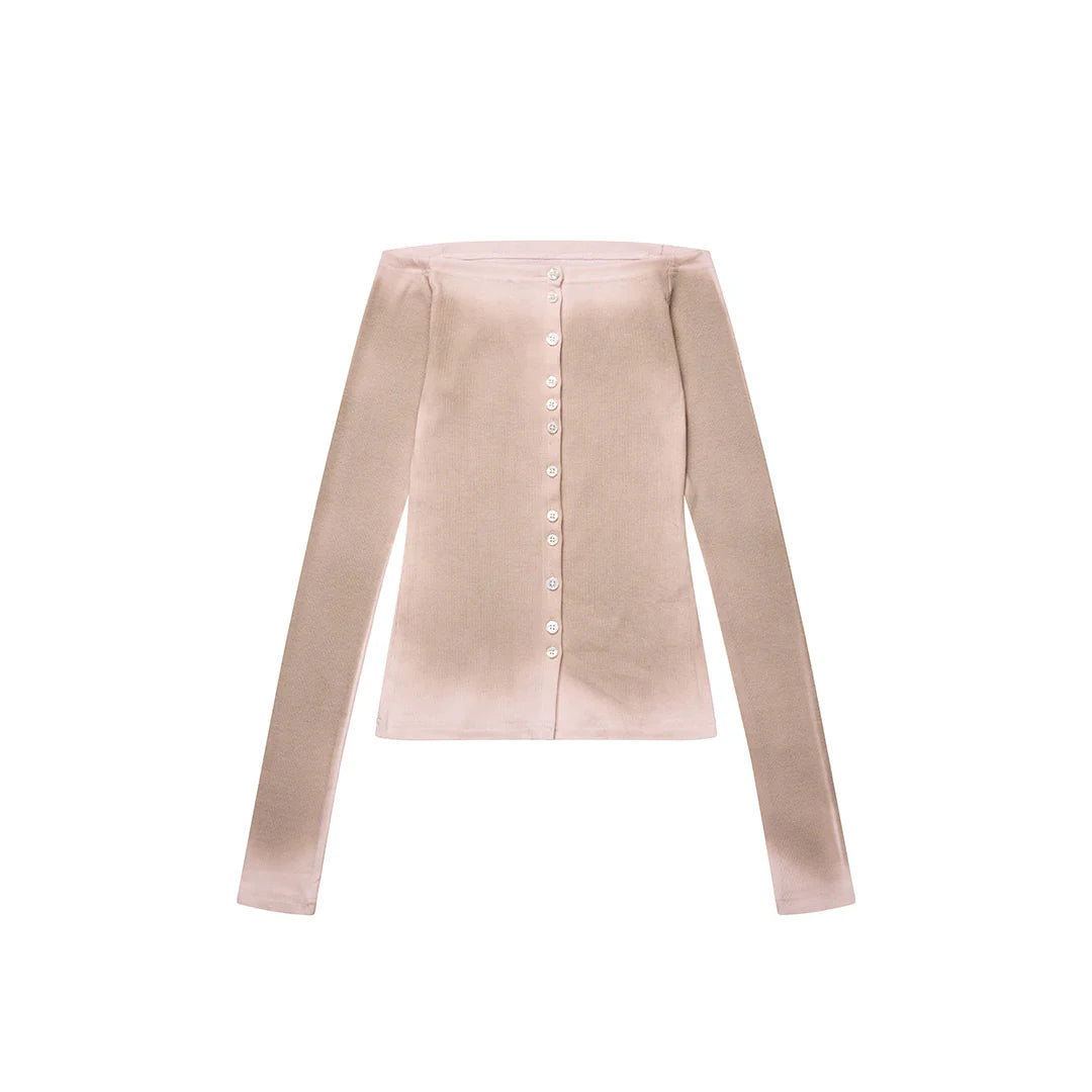Matilda Cardigan light pink off-shoulder blouse front view by Kernemilk