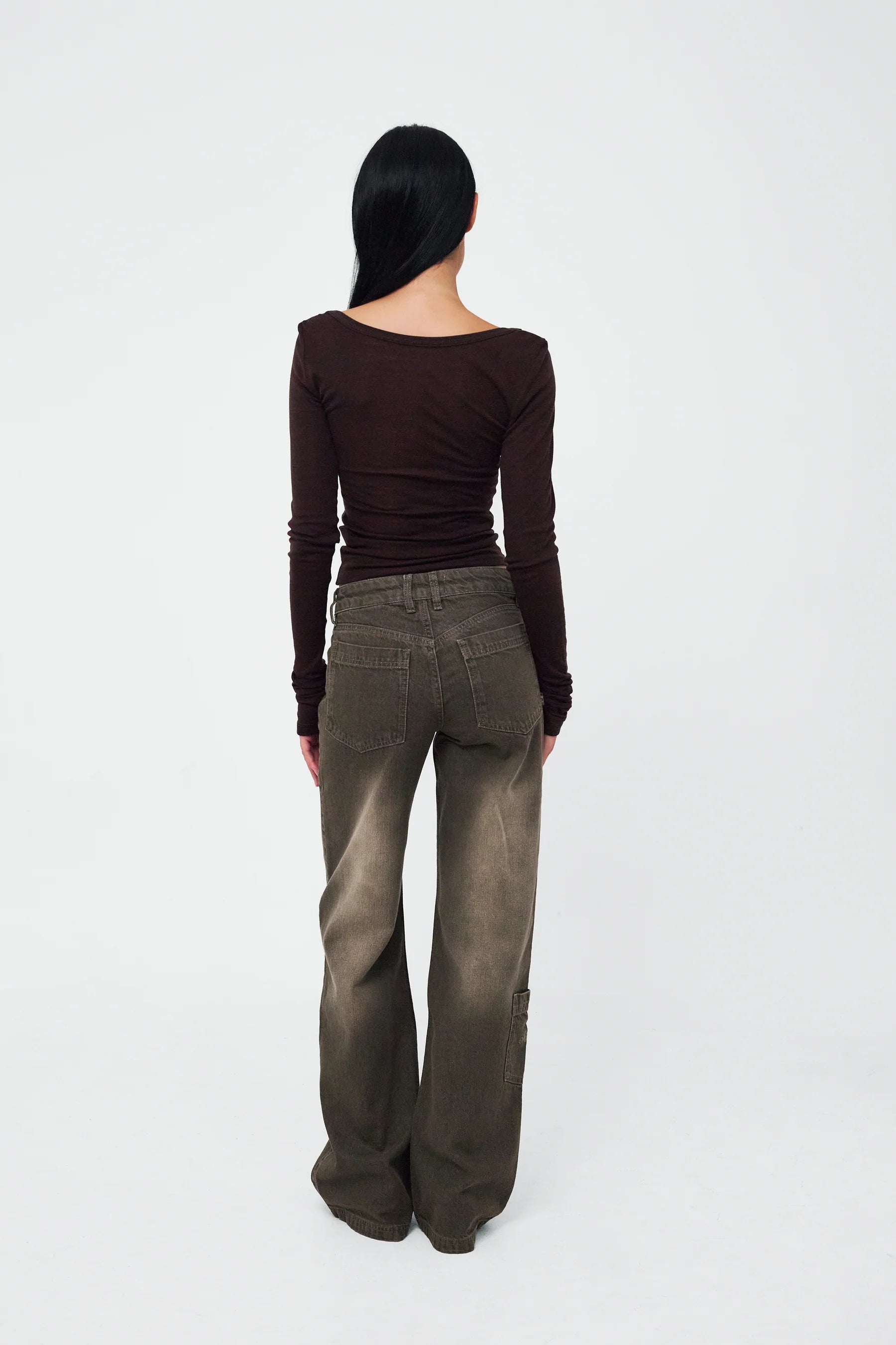 Back view of Kernemilk Mia Jeans in Dusty Green worn