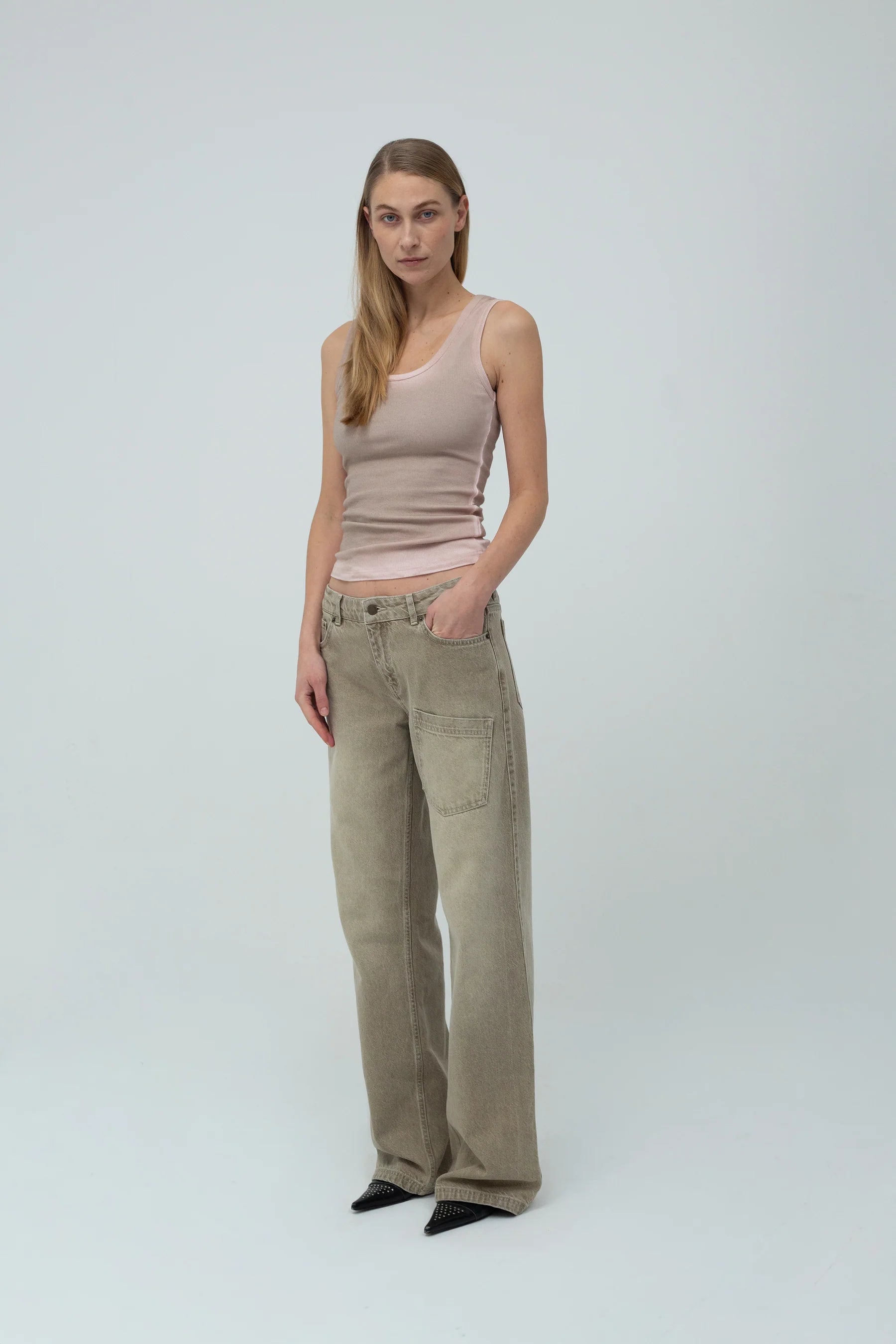 Organic cotton wide leg jeans mid waist sand tone modern denim