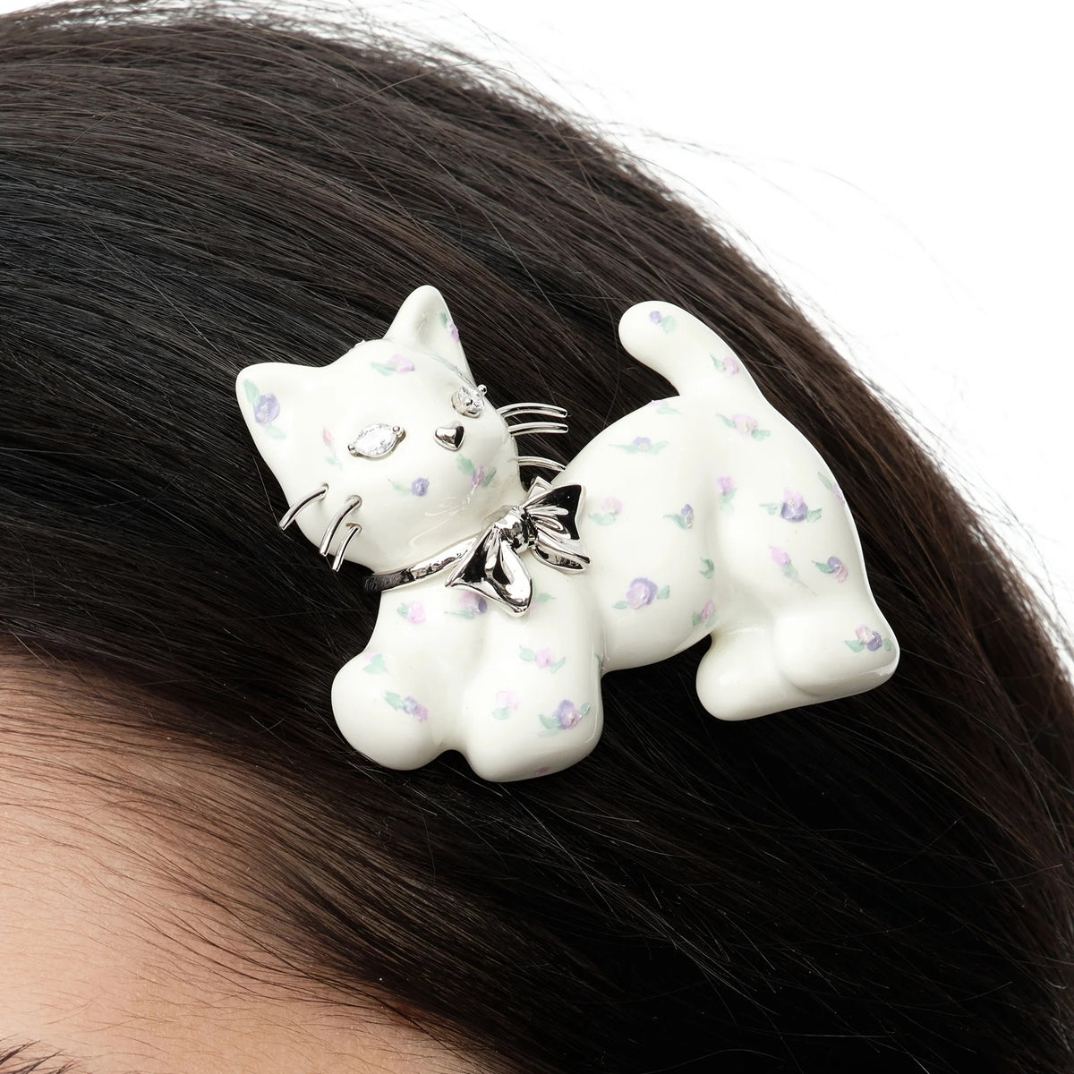 Kitten Hair Clip Pair White