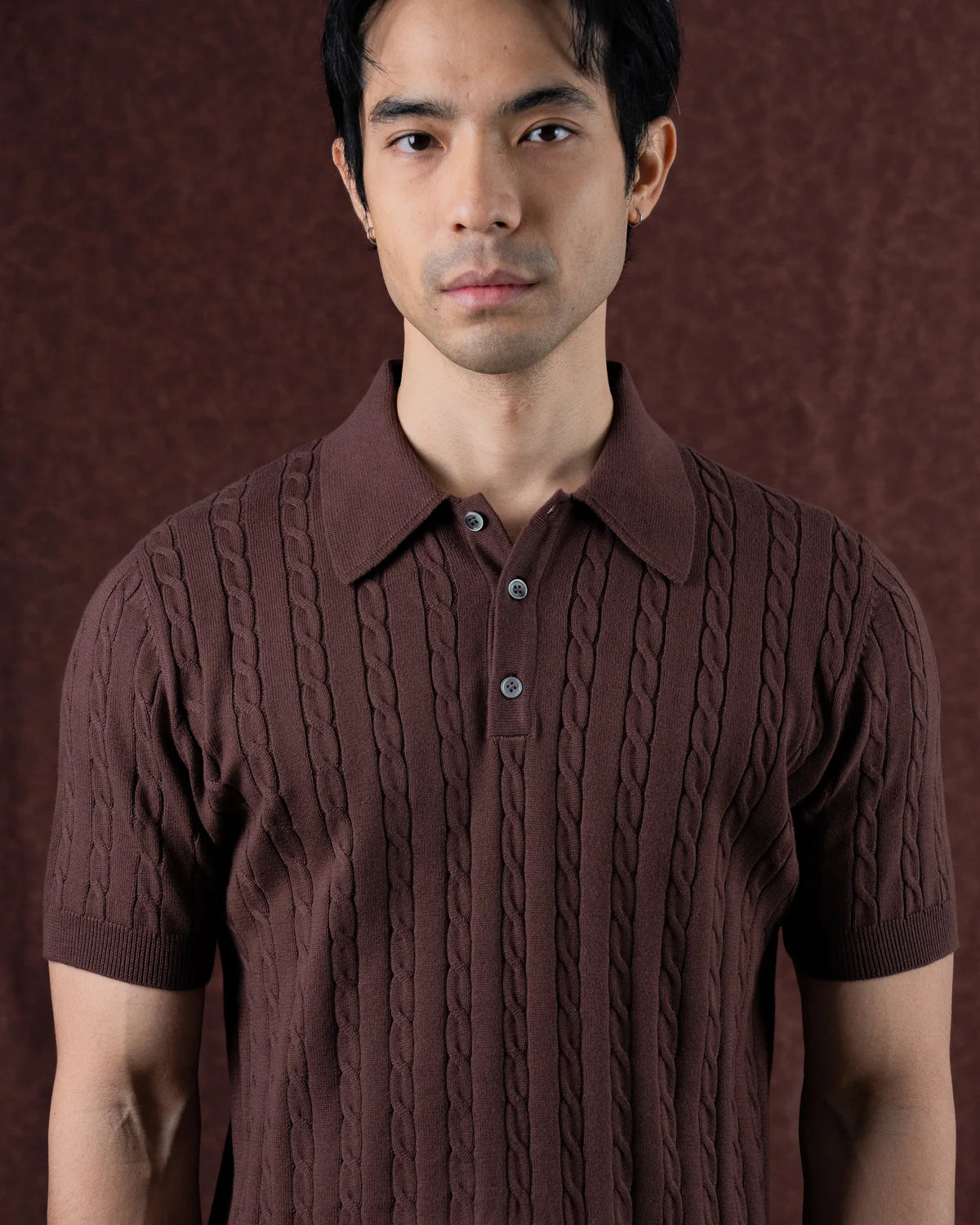MadetoMature Cable Knitted Polo Brown