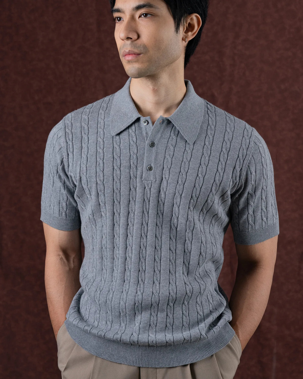 MadetoMature Cable Knitted Polo Grey