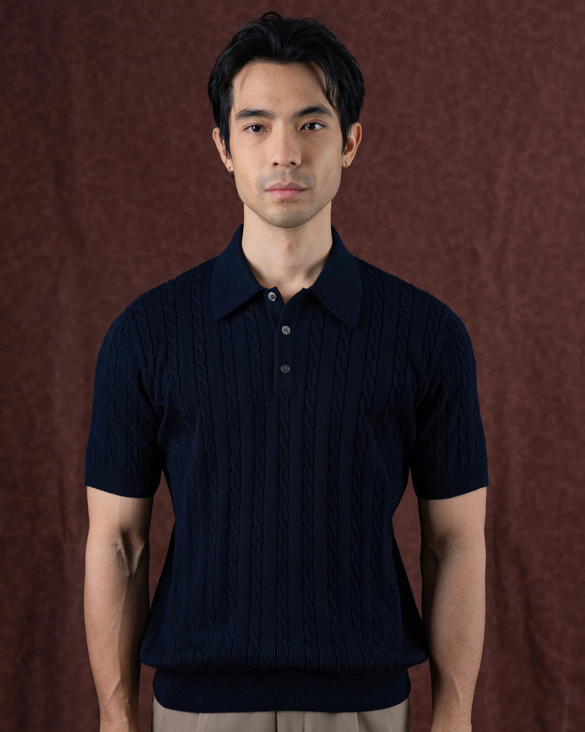 MadetoMature Cable Knitted Polo Navy