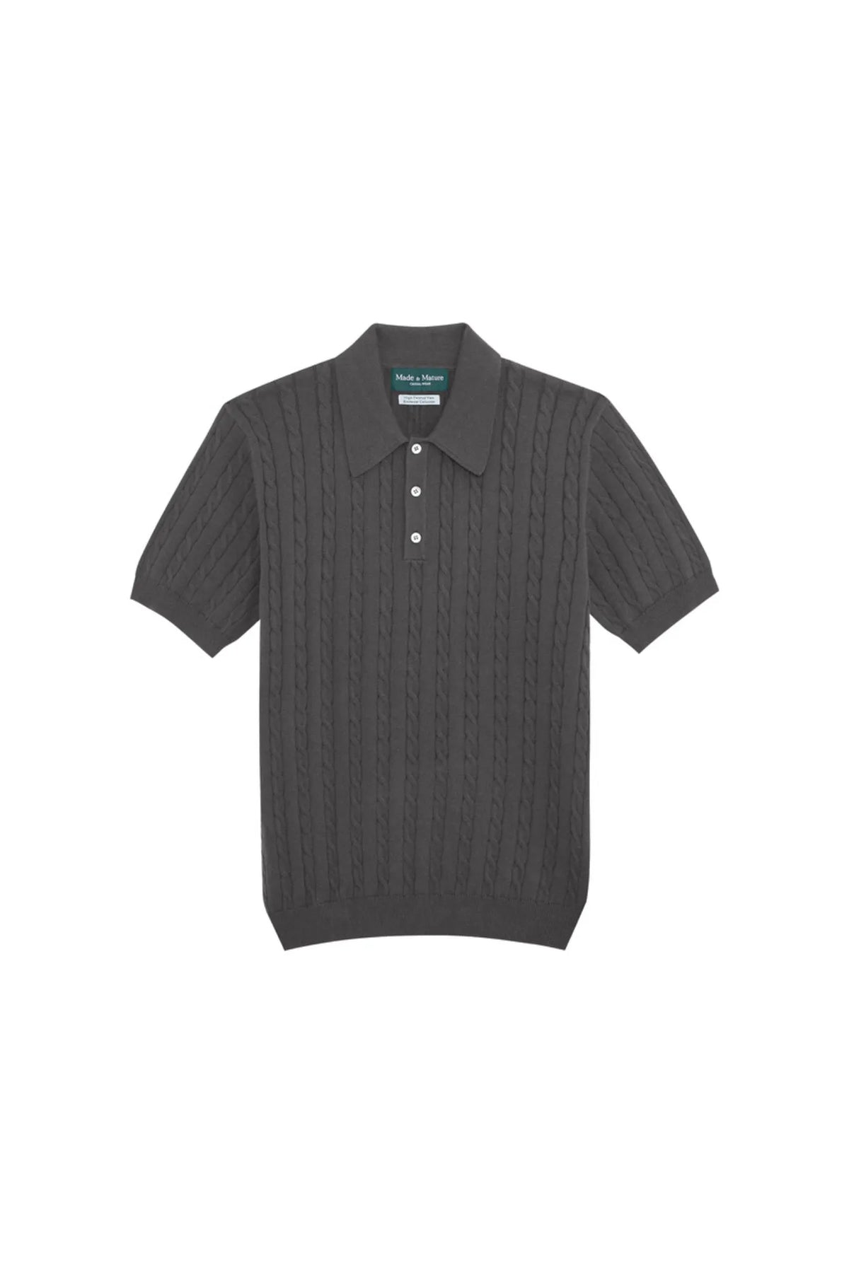 MadetoMature Cable Knitted Polo Smoke Grey