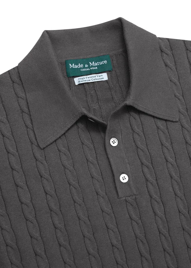 MadetoMature Cable Knitted Polo Smoke Grey