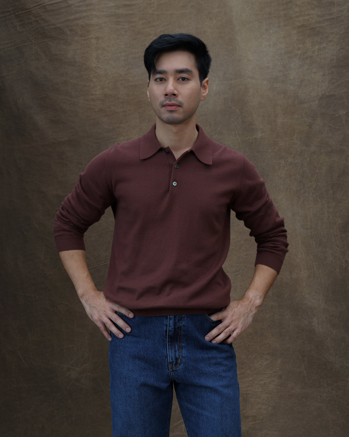 MadetoMature Knitted Long Sleeve Polo Brown