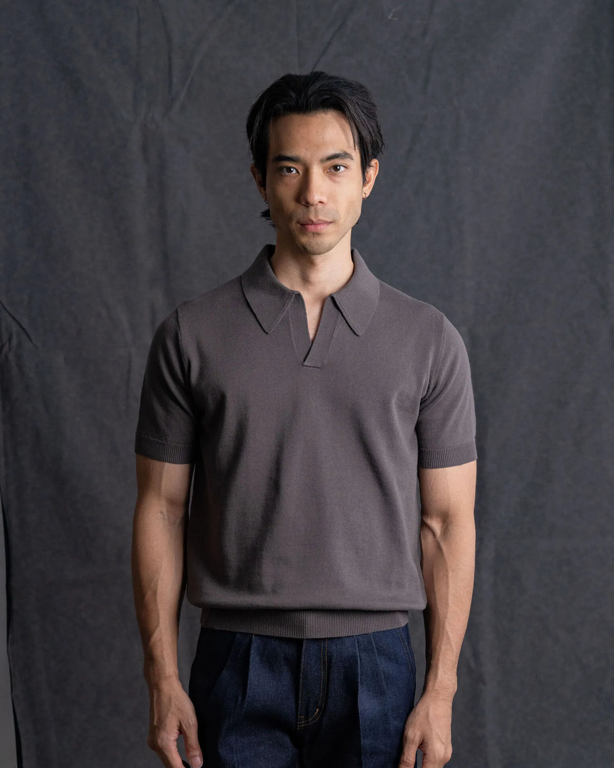 MadetoMature Knitted Short Sleeve Skipper Polo Smoke Grey