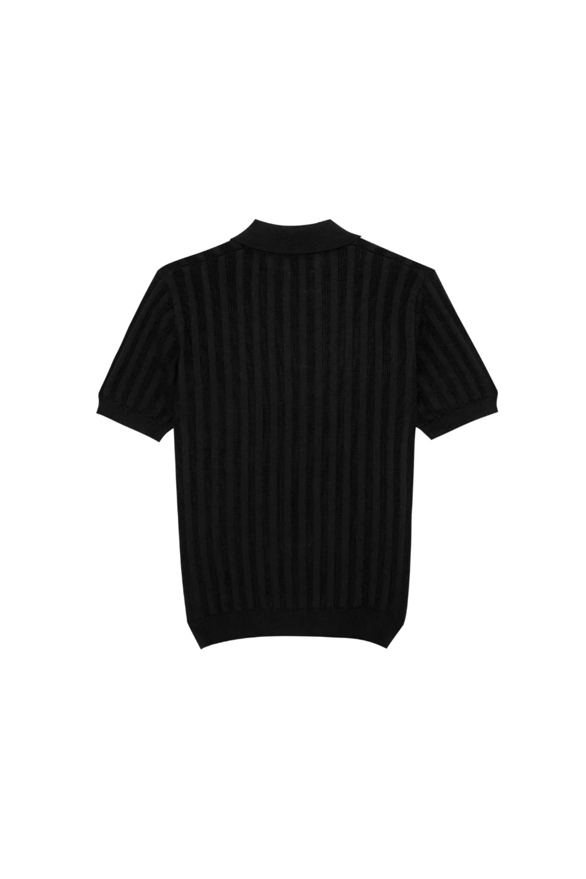 MadetoMature Stripe Textured Knitted Skipper Polo Black