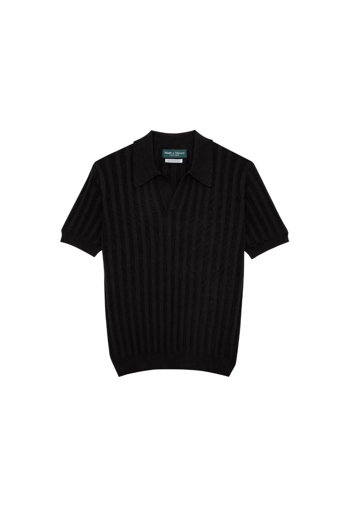 MadetoMature Stripe Textured Knitted Skipper Polo Black
