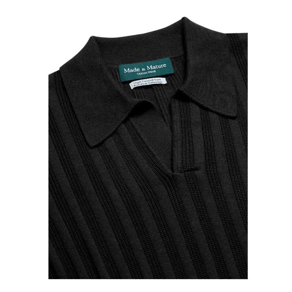 MadetoMature Stripe Textured Knitted Skipper Polo Black