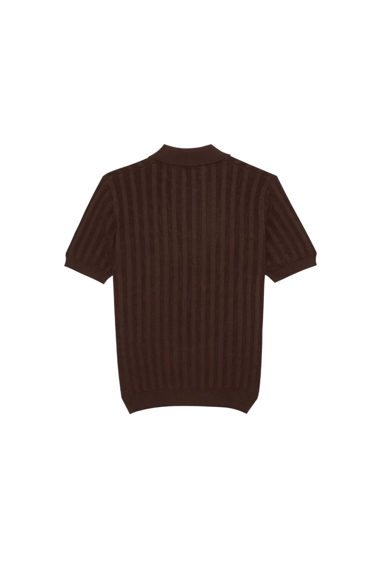 MadetoMature Stripe Textured Knitted Skipper Polo Brown