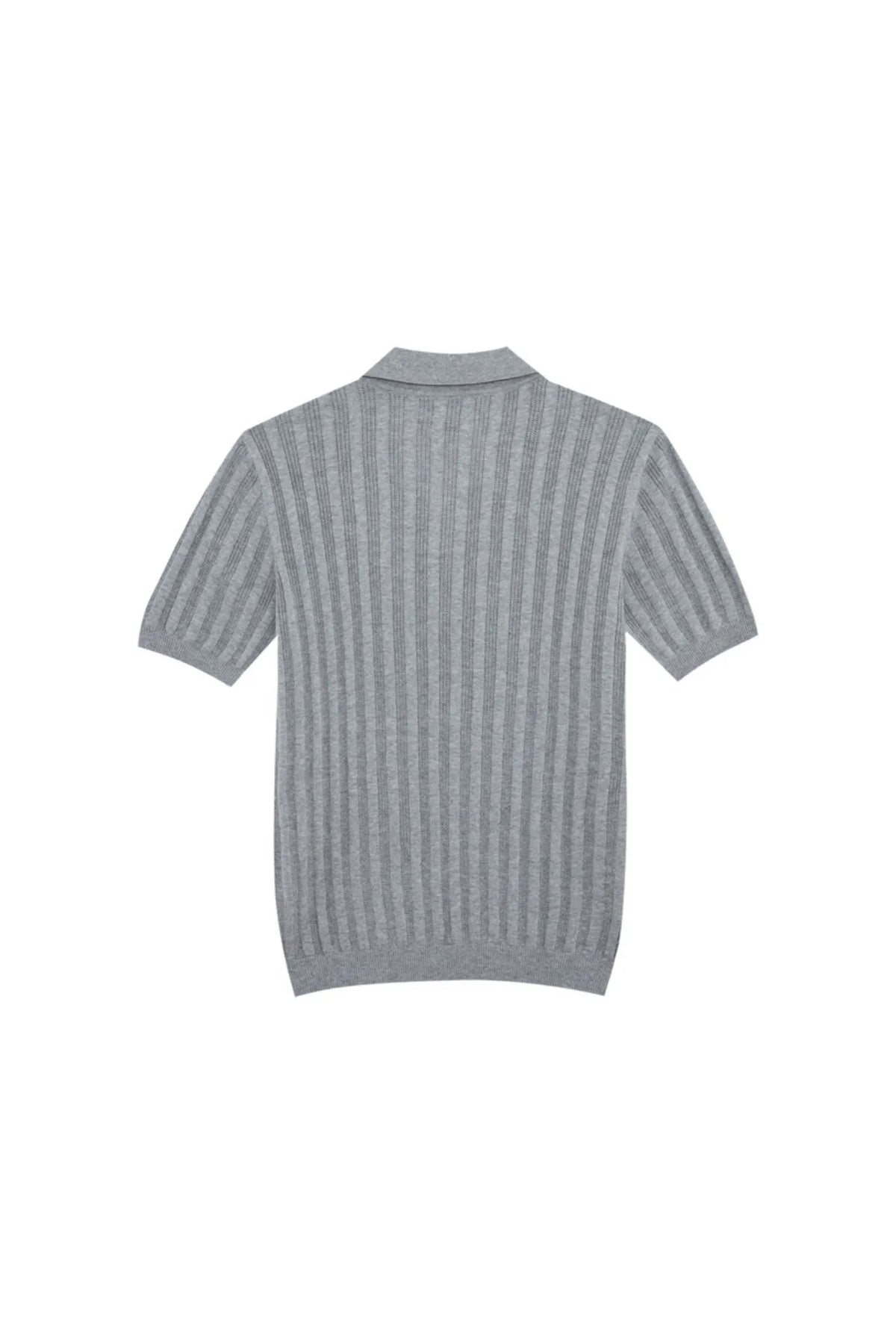 MadetoMature Stripe Textured Knitted Skipper Polo Grey
