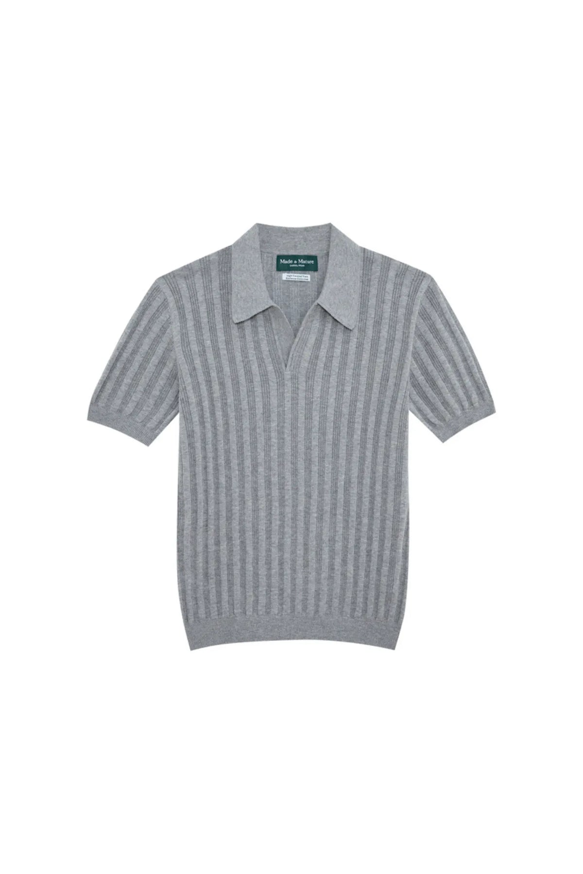 MadetoMature Stripe Textured Knitted Skipper Polo Grey