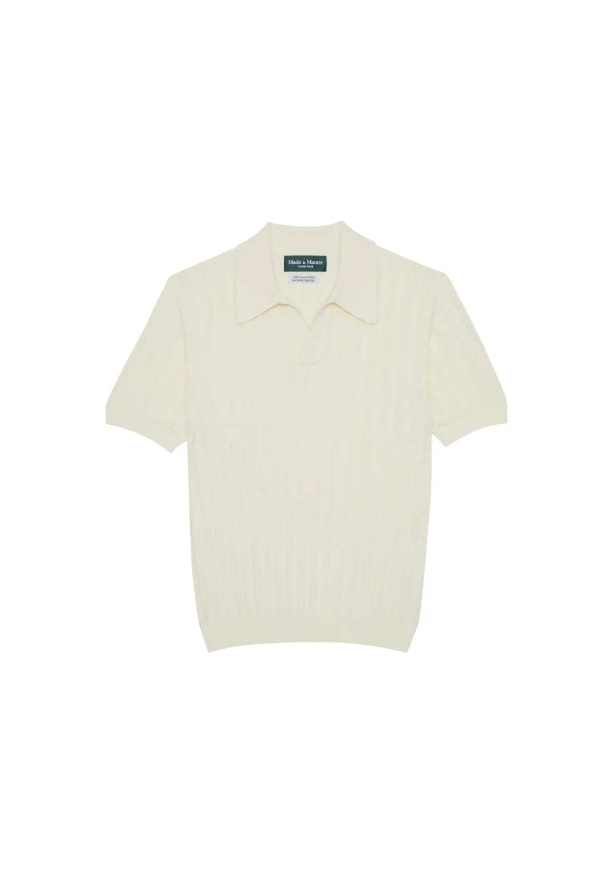 MadetoMature Stripe Textured Knitted Skipper Polo Ivory
