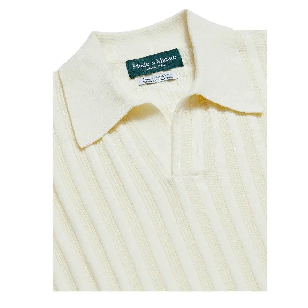 MadetoMature Stripe Textured Knitted Skipper Polo Ivory