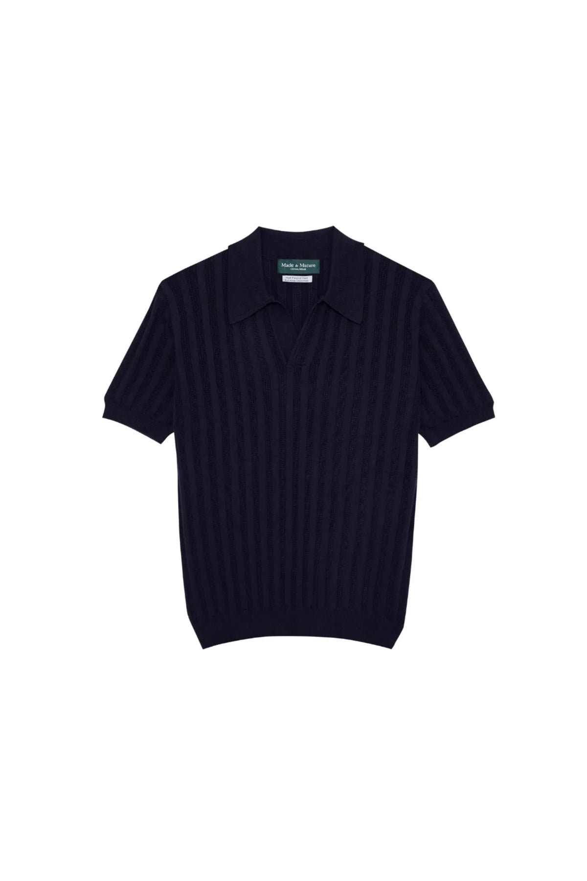 MadetoMature Stripe Textured Knitted Skipper Polo Navy