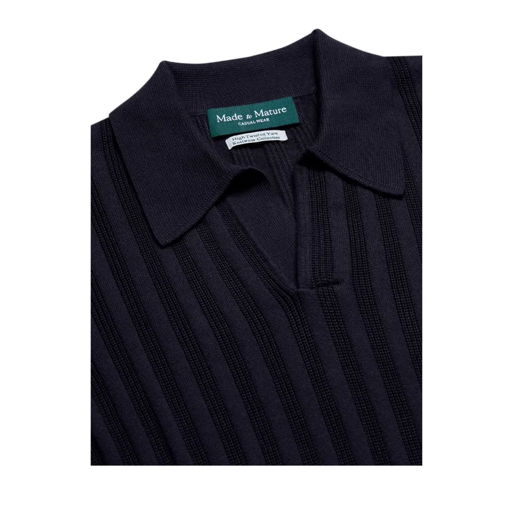 MadetoMature Stripe Textured Knitted Skipper Polo Navy