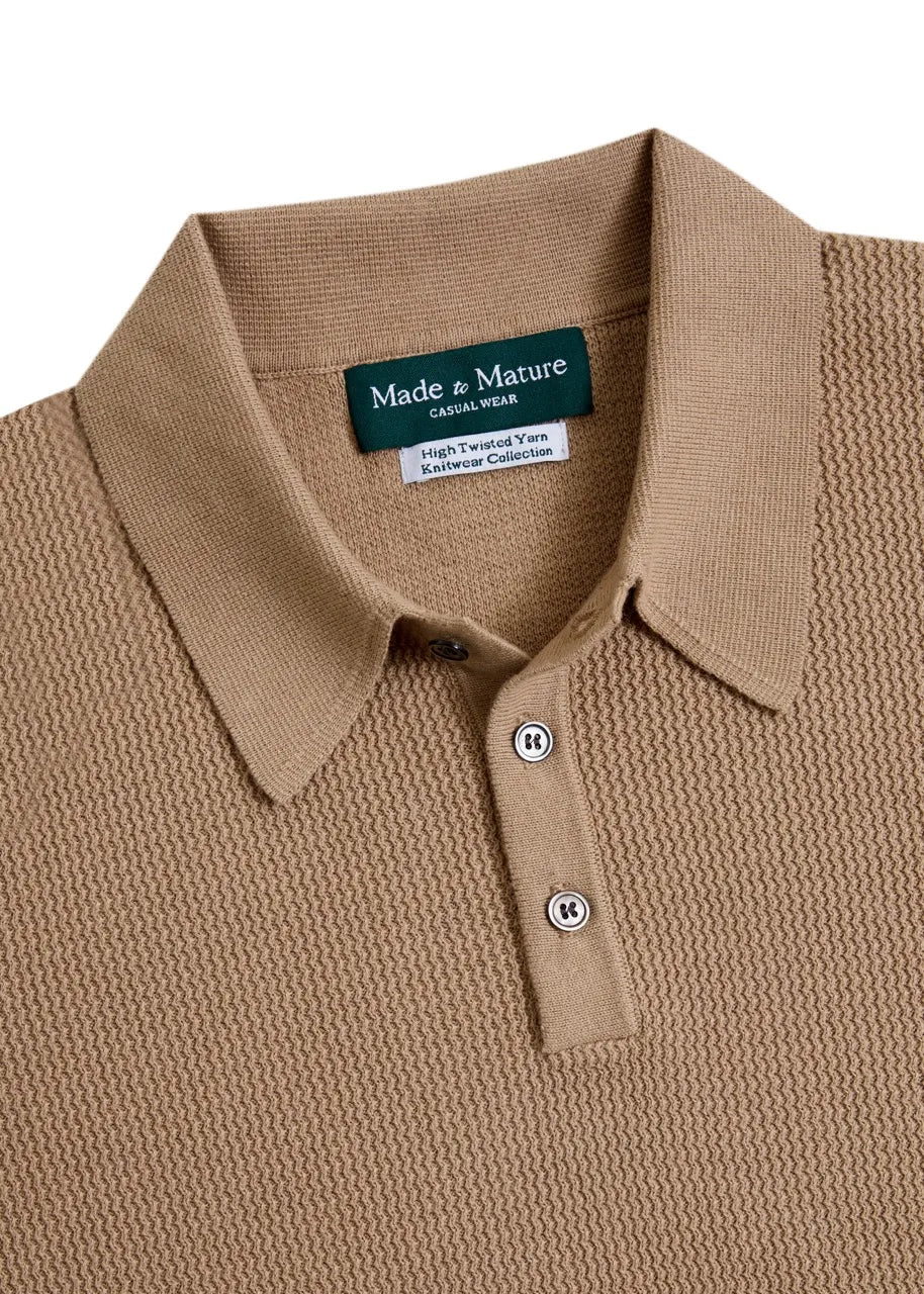 MadetoMature Wave Textured Knitted Polo Beige