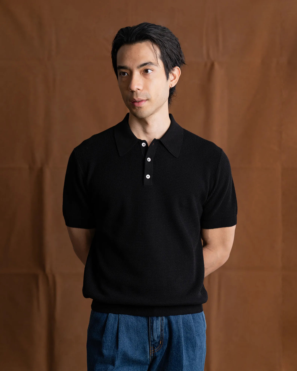 MadetoMature Wave Textured Knitted Polo Black