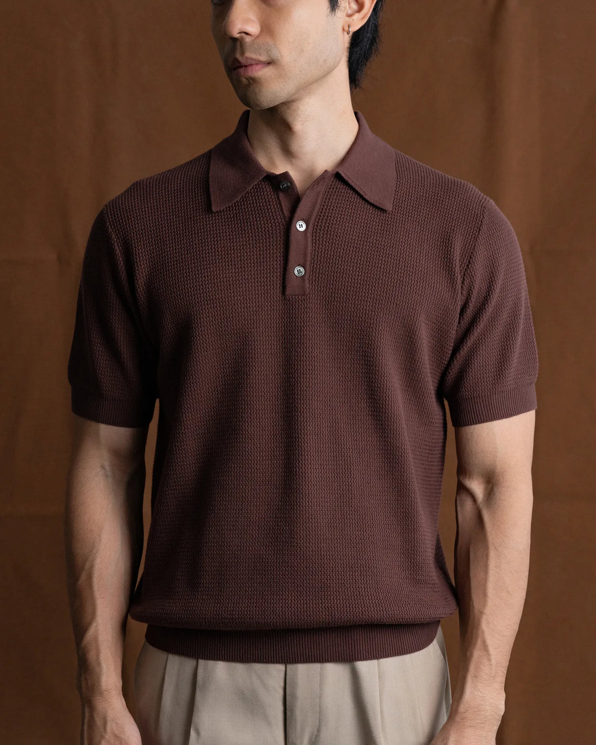 MadetoMature Wave Textured Knitted Polo Brown