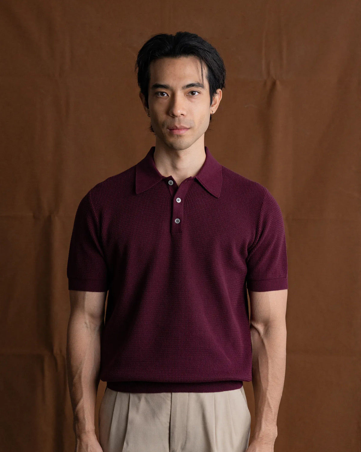 MadetoMature Wave Textured Knitted Polo Burgundy