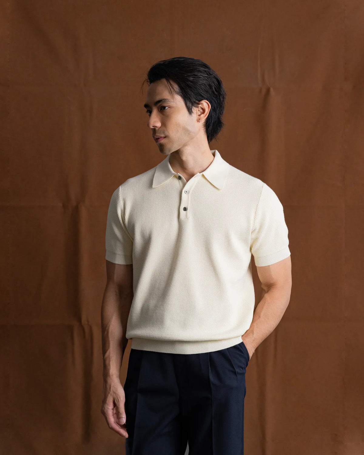 MadetoMature Wave Textured Knitted Polo Ivory