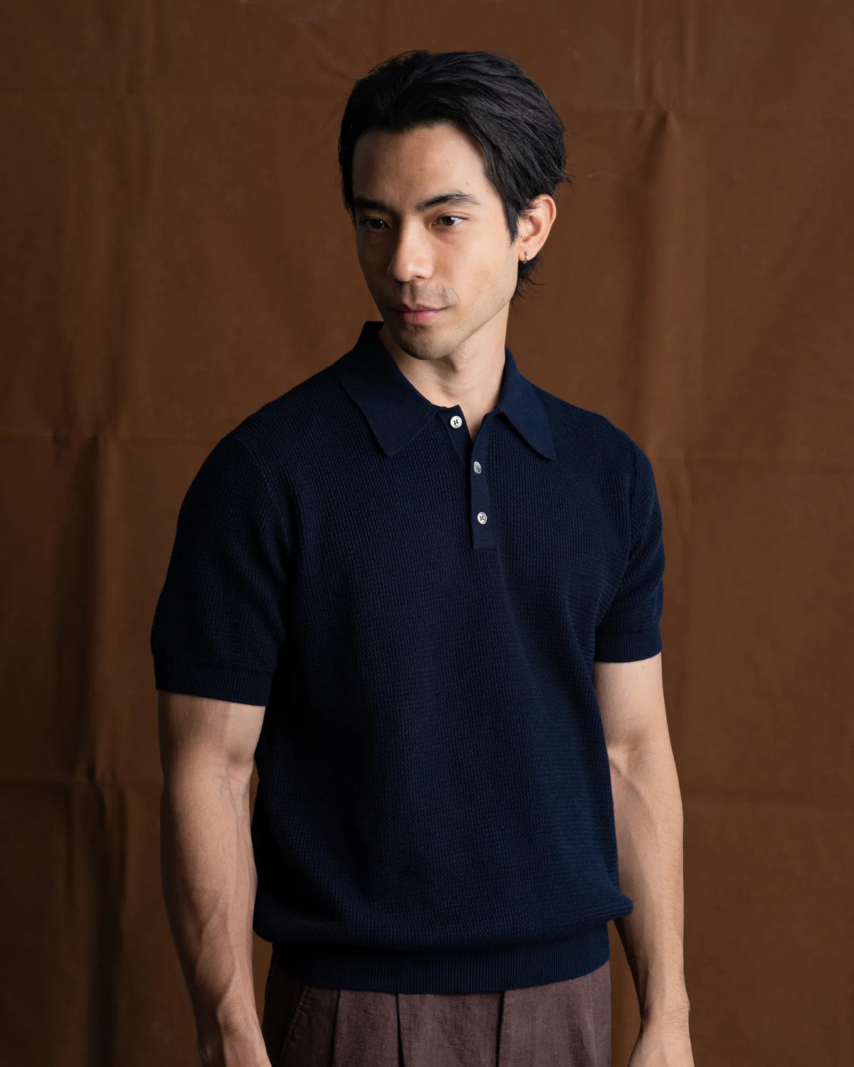 MadetoMature Wave Textured Knitted Polo Navy