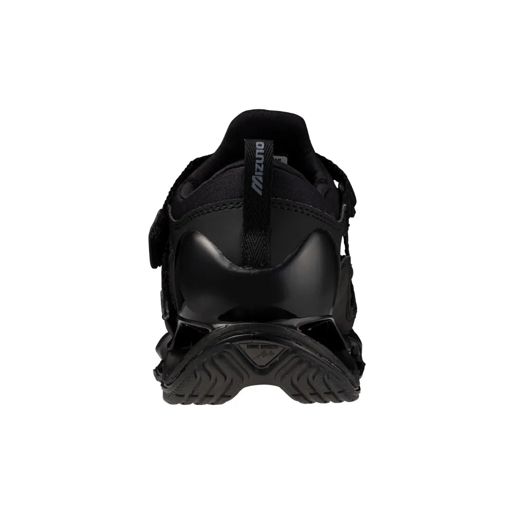 Heel view of Mizuno Wave Prophecy Strap in Black Black