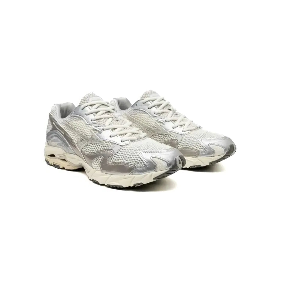 Mizuno Wave Rider 10 in Light Beige Silver front angle view