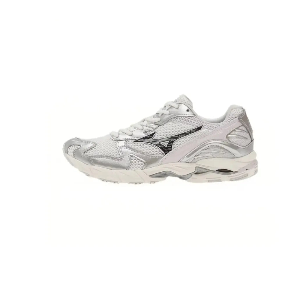 Side view of Mizuno Wave Rider 10 in White Black Lilac
