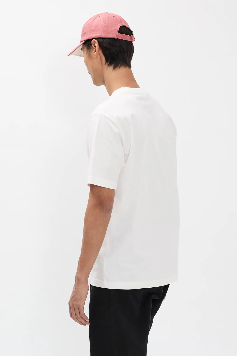Back view model wearing Norse Projects Dyrehaven white t-shirt