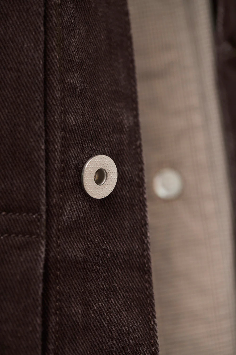 Close up Norse Projects Storadal jacket shale metal buttons and pocket
