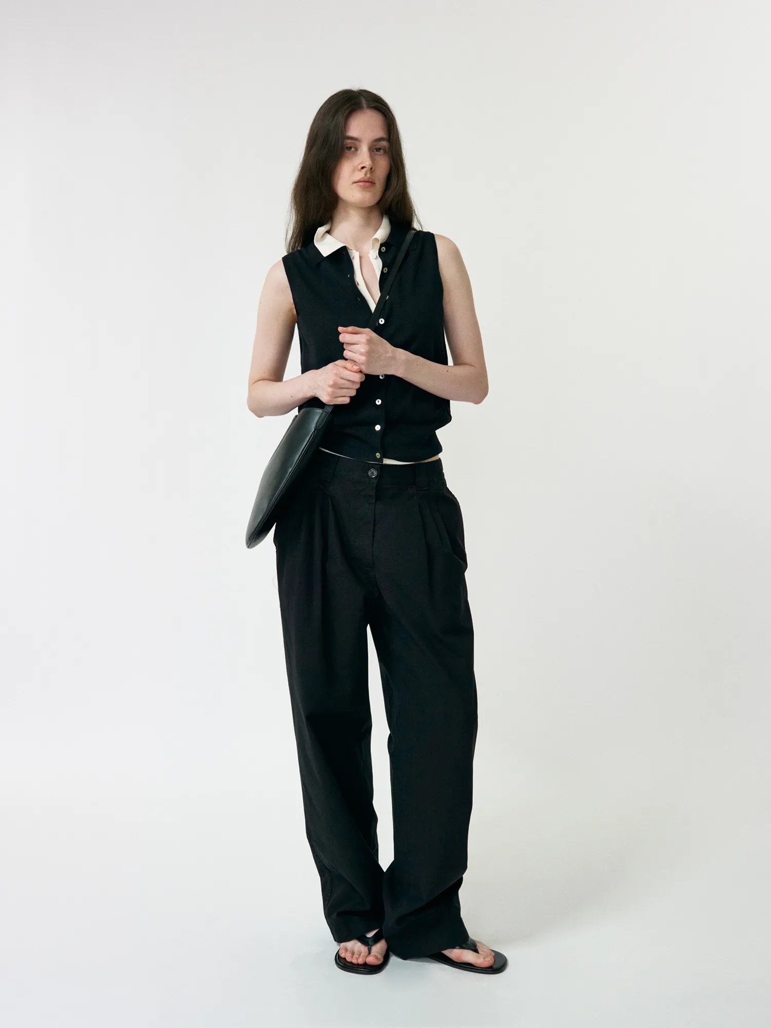 Full outfit styling with NOTHING WRITTEN Lash Sleeveless Knit Top in Black