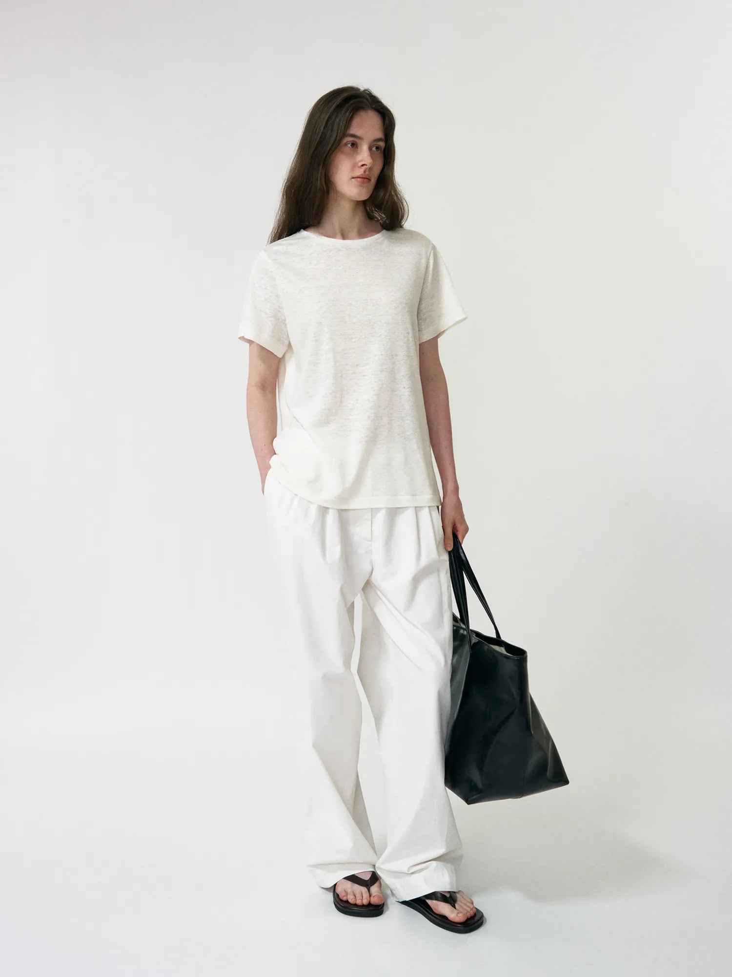 Full outfit styling with NOTHING WRITTEN Lena 3-Tuck Pants in White