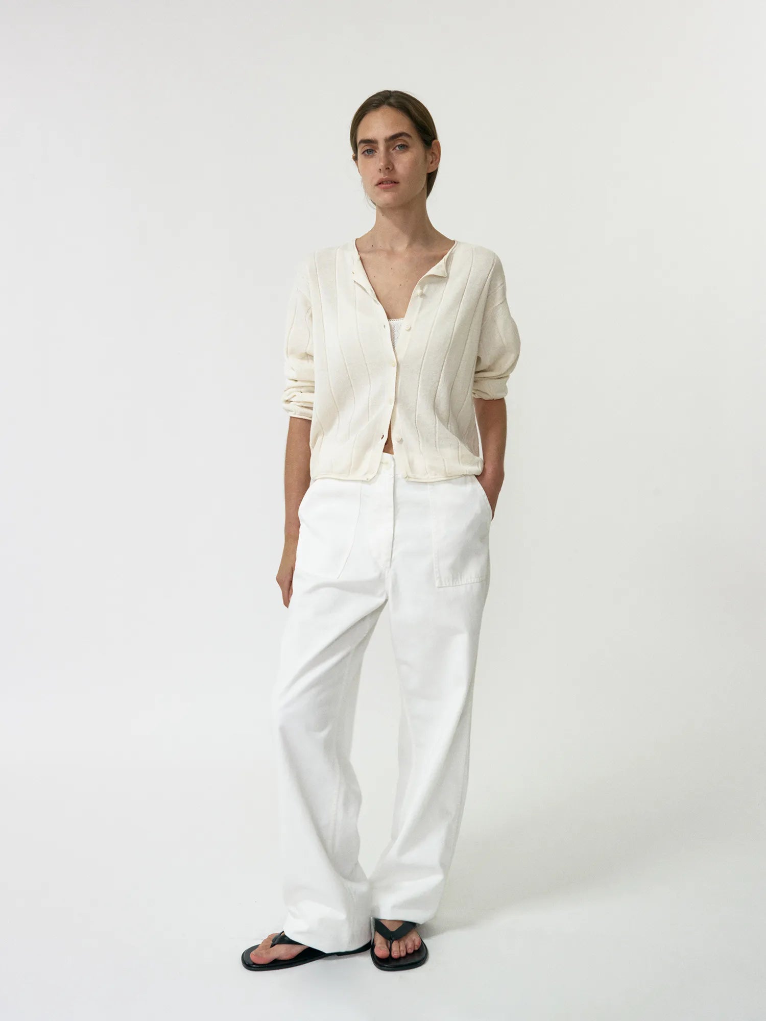 Full outfit styling with NOTHING WRITTEN Nave Paper Knit Cardigan