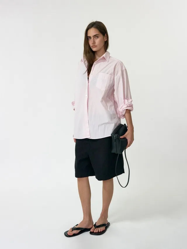 Front styling of NOTHING WRITTEN Sunné Shirt in Light Pink