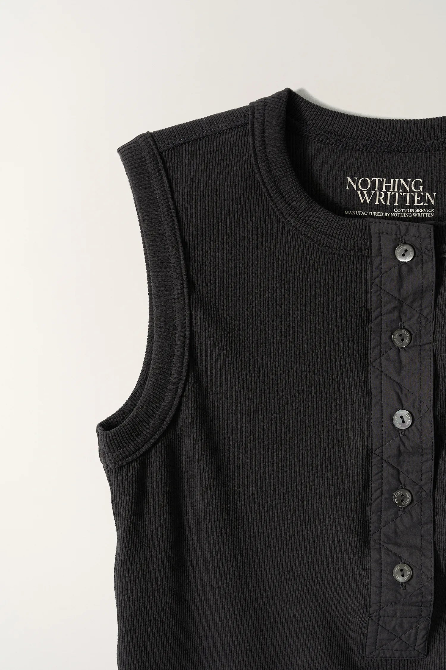 Nothing Written Tina Henley Neck Sleeveless Washed Black button placket detail