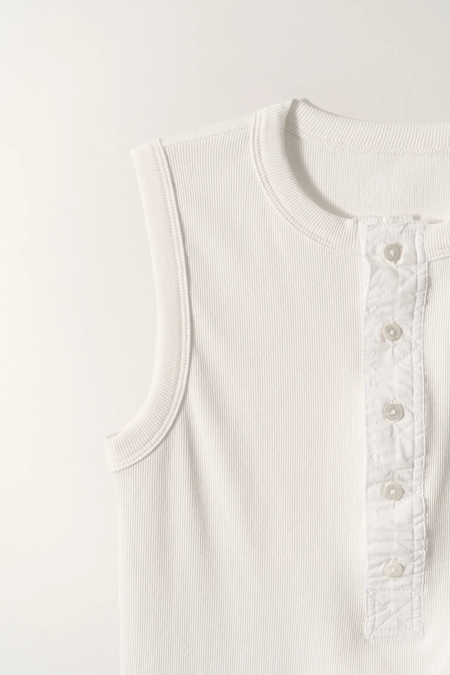 Nothing Written Tina Henley Neck Sleeveless Washed White button placket detail