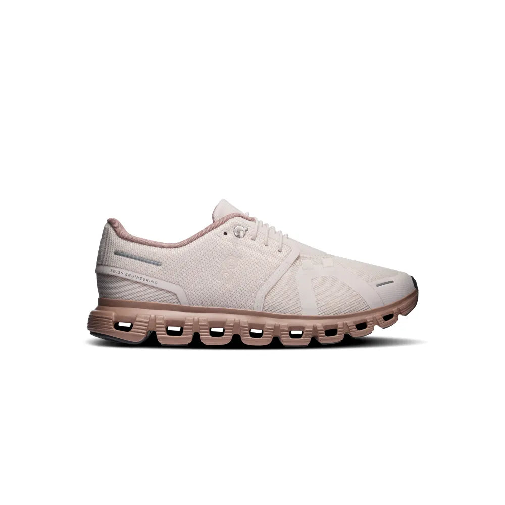 Left side view of On Cloud 6 Women's Oyster Biscuit