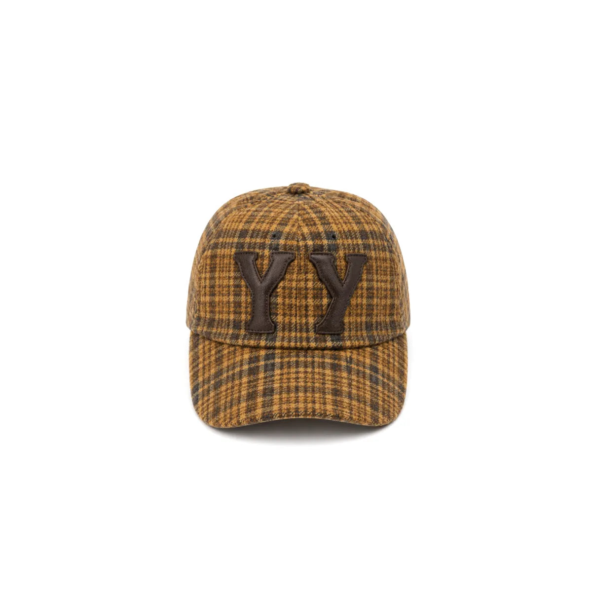 OPEN YY Checkered Heart Bone Ball Cap in Brown